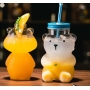 New Wholesale Creativity Cute Glass Cartoon Shaped Juice Cup Coffee Cups Gift Mugs with Straw and Lid Drinking Water Bottles