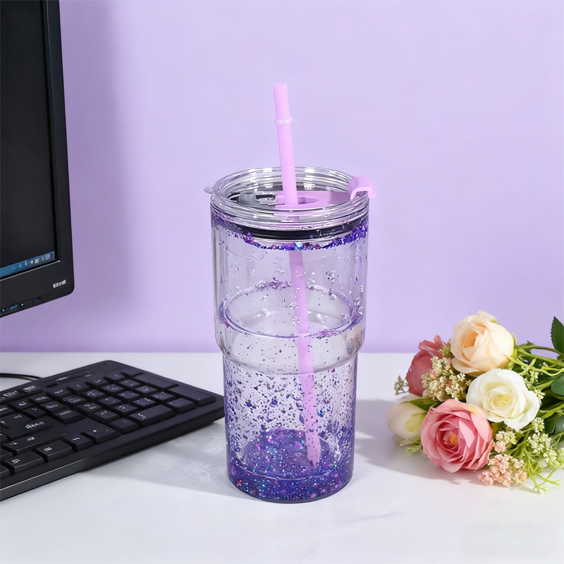 RTS 18oz Acrylic Tumblers Cup Snow Globe Water Tumbler clear Iced Coffee Mug 510ML Double Wall Beer Can With Colored Lid