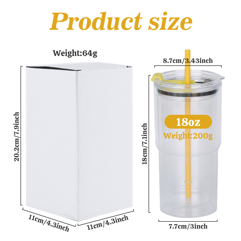 RTS 18oz Acrylic Tumblers Cup Snow Globe Water Tumbler clear Iced Coffee Mug 510ML Double Wall Beer Can With Colored Lid