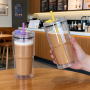 RTS 18oz Acrylic Tumblers Cup Snow Globe Water Tumbler clear Iced Coffee Mug 510ML Double Wall Beer Can With Colored Lid