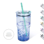 RTS 18oz Acrylic Tumblers Cup Snow Globe Water Tumbler clear Iced Coffee Mug 510ML Double Wall Beer Can With Colored Lid