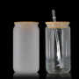 US Warehouse RTS 16oz Glass Can clear Frosted Sublimation Glass Tumler Mugs with Bamboo/colored Lid and Plastic Straw 25pcs/ctn