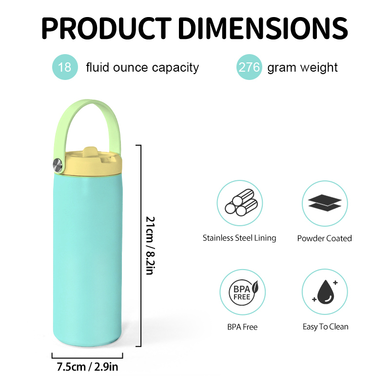 Custom 18oz Sports Water Bottle Double Wall Stainless Steel Travel Tumbler with Portable Handle Lids