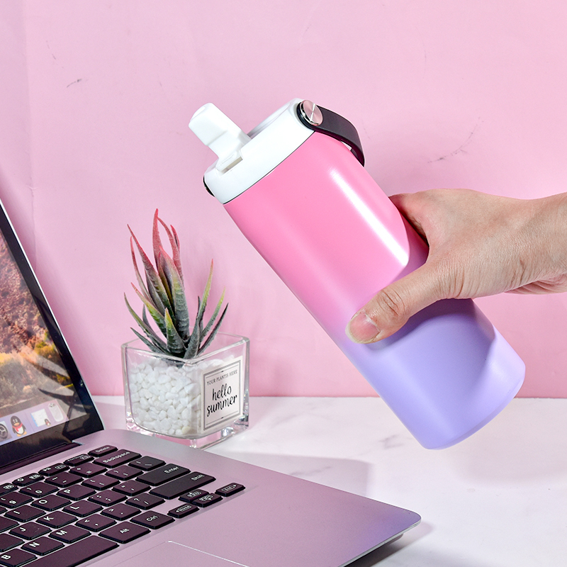Custom 18oz Sports Water Bottle Double Wall Stainless Steel Travel Tumbler with Portable Handle Lids
