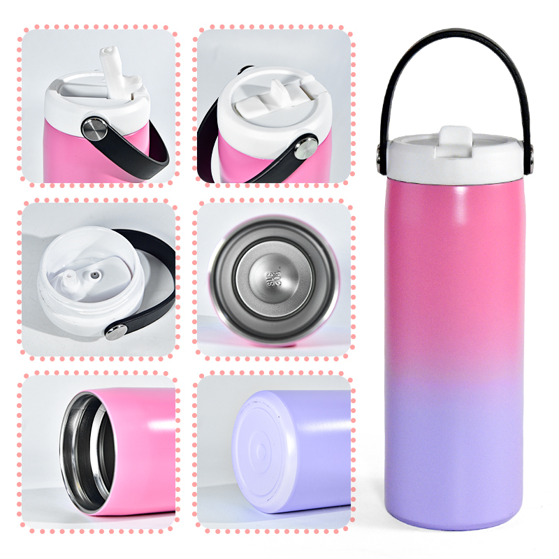Custom 18oz Sports Water Bottle Double Wall Stainless Steel Travel Tumbler with Portable Handle Lids