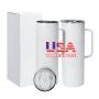 US Warehouse RTS 20oz Handled Cup Stainless Steel Travel Tumbler White 20oz Sublimation Tumbler With Handle Slide Lid 30pcs/ctn