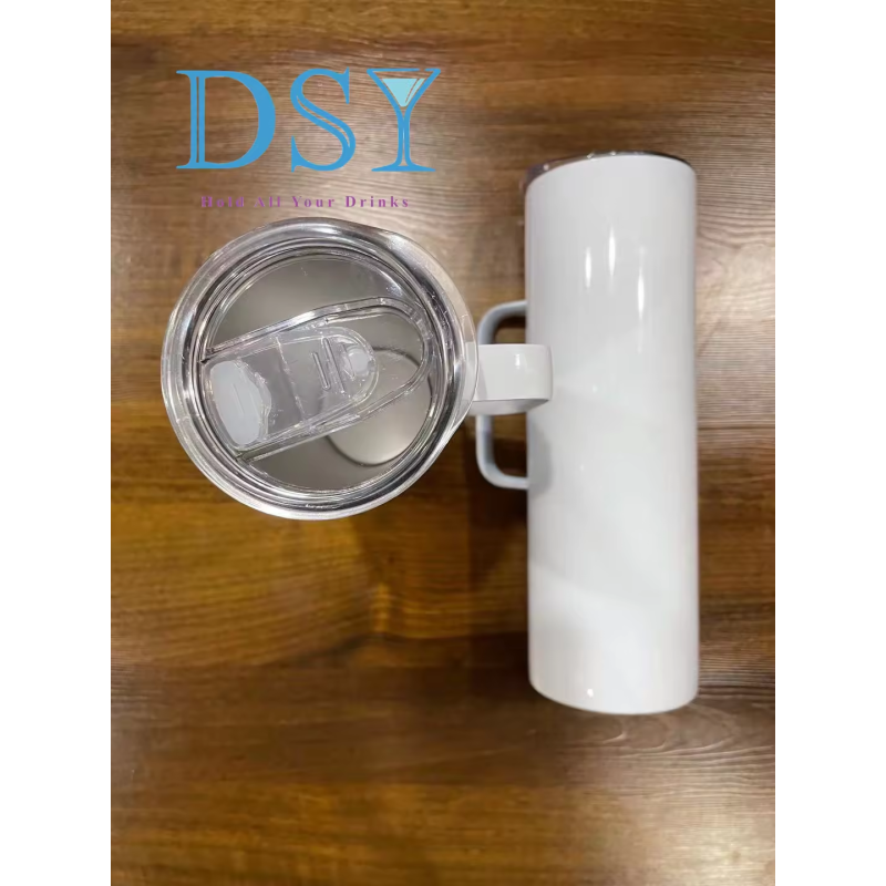 US Warehouse RTS 20oz Handled Cup Stainless Steel Travel Tumbler White 20oz Sublimation Tumbler With Handle Slide Lid 30pcs/ctn