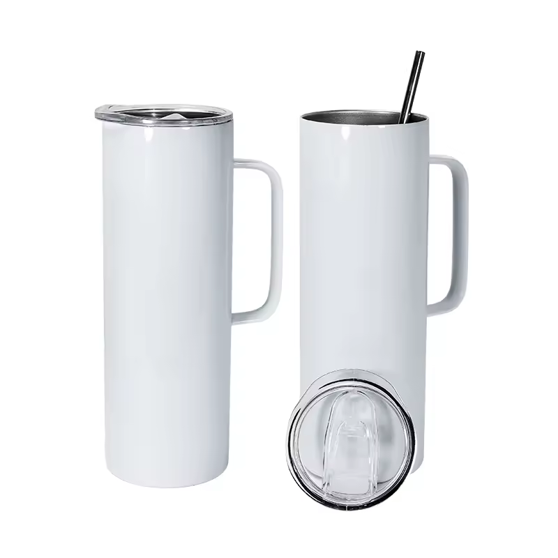 US Warehouse RTS 20oz Handled Cup Stainless Steel Travel Tumbler White 20oz Sublimation Tumbler With Handle Slide Lid 30pcs/ctn