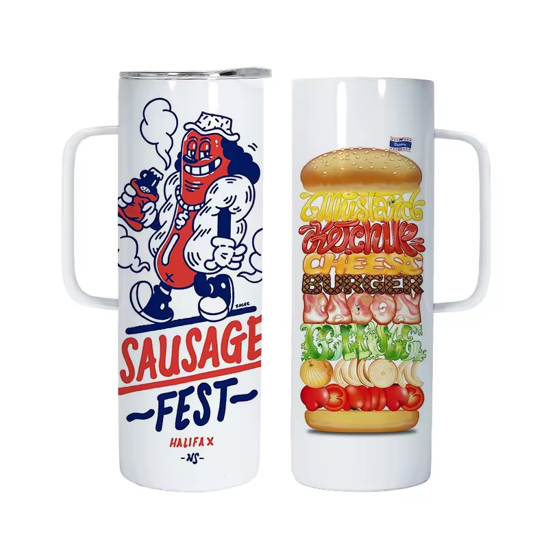 US Warehouse RTS 20oz Handled Cup Stainless Steel Travel Tumbler White 20oz Sublimation Tumbler With Handle Slide Lid 30pcs/ctn