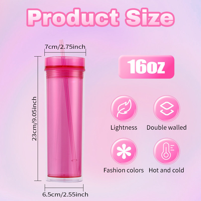Hot Party Wedding Favor 16oz 450ml DOUBLE WALL Acrylic Skinny Tumblers Custom Personalized Cold Plastic Cups With Lid and Straw
