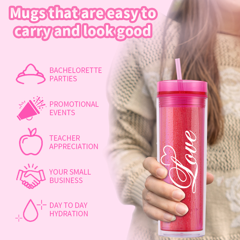 Hot Party Wedding Favor 16oz 450ml DOUBLE WALL Acrylic Skinny Tumblers Custom Personalized Cold Plastic Cups With Lid and Straw