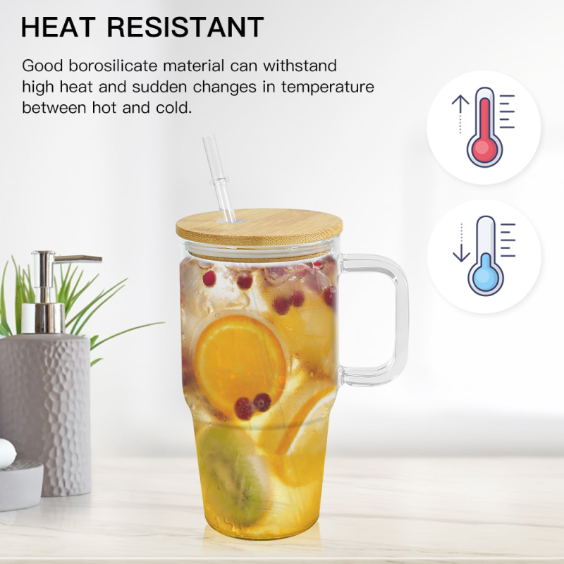 20oz Sublimation Glass Blanks Tumblers with Handle and Bamboo Lid Frosted Clear Coffee Tea Milk Glass Cups Mugs