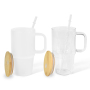 20oz Sublimation Glass Blanks Tumblers with Handle and Bamboo Lid Frosted Clear Coffee Tea Milk Glass Cups Mugs