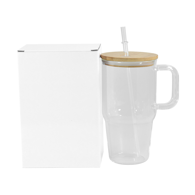 20oz Sublimation Glass Blanks Tumblers with Handle and Bamboo Lid Frosted Clear Coffee Tea Milk Glass Cups Mugs