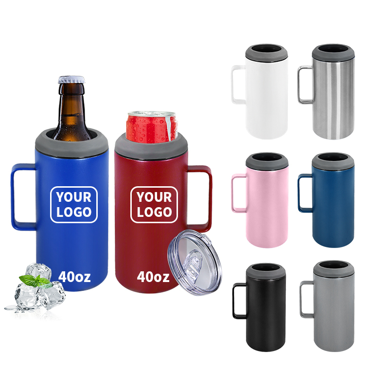 Custom logo Porta Latas 4 En 1 40 oz Can Cooler With Handle Regular Can & Beer Bottle Keep Cold Double Walled Insulated