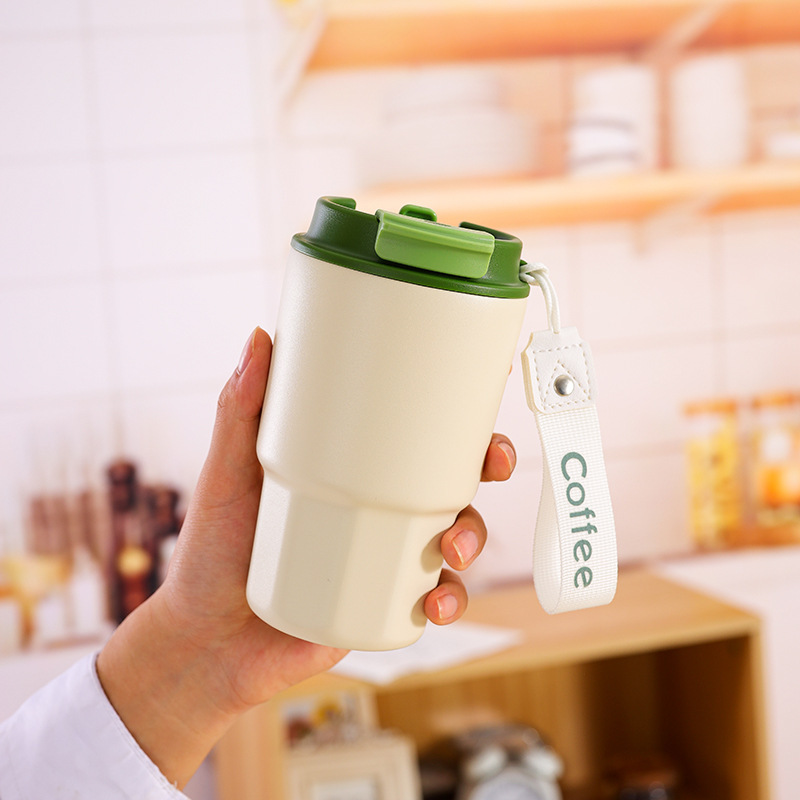Custom Logo Coffee Mug 316 Stainless Steel Vacuum Flask Portable Leakproof Water Bottle PP Lid Milk Tea Coffee Cup With Straw