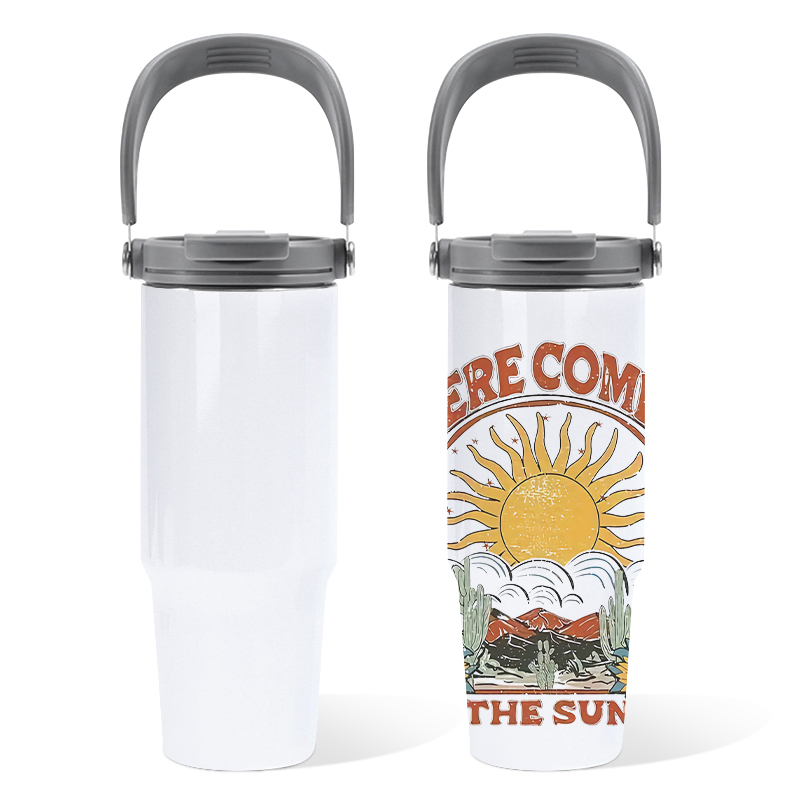 Sublimation 30oz Travel Tumbler Stainless Steel Vacuum Insulated Water Bottle with Top Handle Sippy Lids for Heat Press DIY