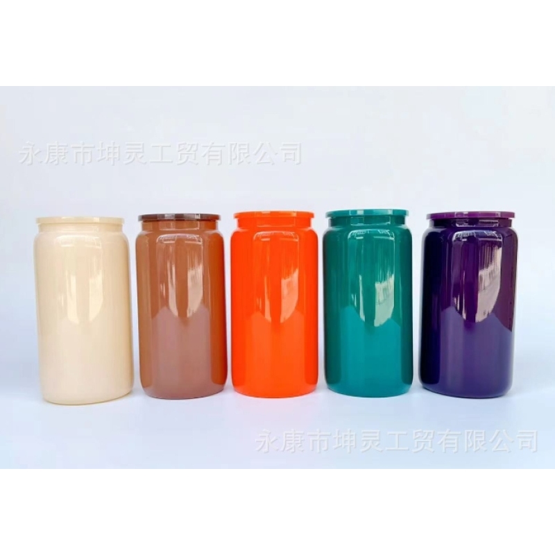 New 16oz Glasses Blank Sublimation Glass Cans Glass Tumblers Beer Mugs with Colorful PP Lid for Heating Press Printing DIY