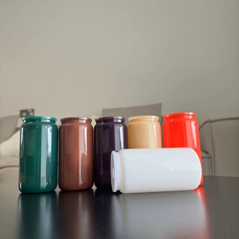 New 16oz Glasses Blank Sublimation Glass Cans Glass Tumblers Beer Mugs with Colorful PP Lid for Heating Press Printing DIY