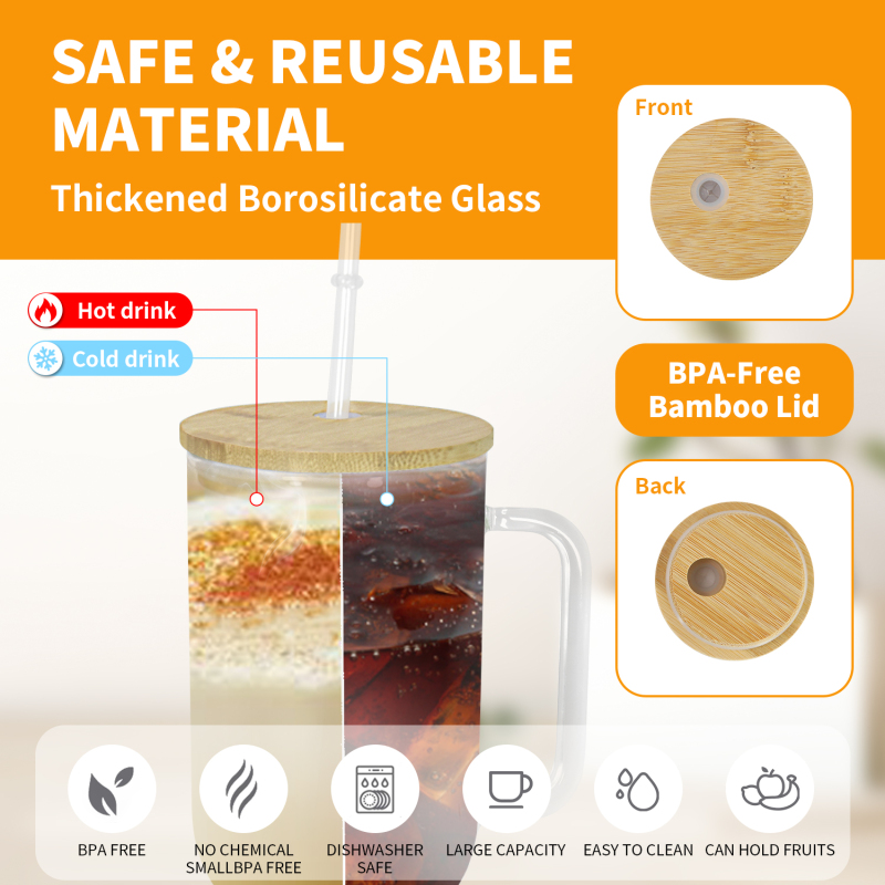 RTS USA Warehouse 12PCS/CTN 40oz Glass Cup Sublimation clear Glass Tumbler Mugs with Handle
