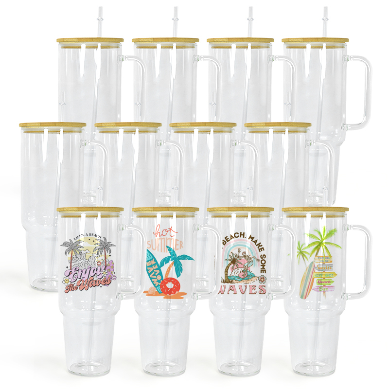 RTS USA Warehouse 12PCS/CTN 40oz Glass Cup Sublimation clear Glass Tumbler Mugs with Handle