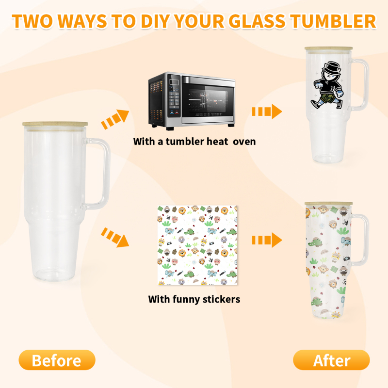 RTS USA Warehouse 12PCS/CTN 40oz Glass Cup Sublimation clear Glass Tumbler Mugs with Handle