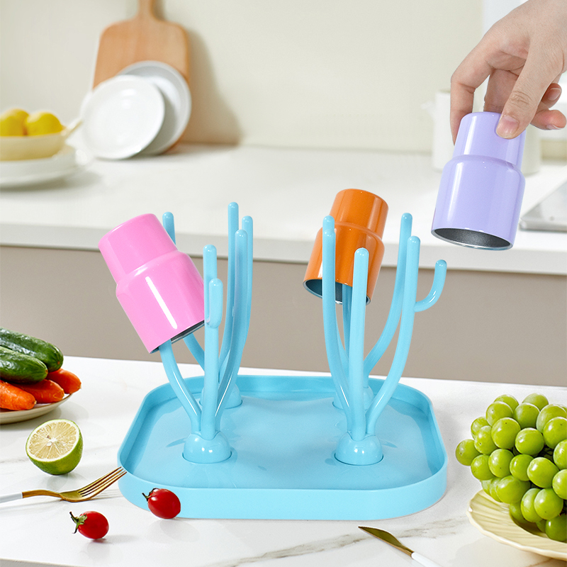 RTS US Warehouse 3pcs/ctn Bottle Drying Rack with Tray, 21.5*21.5cm Mini Wine Shot Glasses Bottle Dryer Holder for Bottles