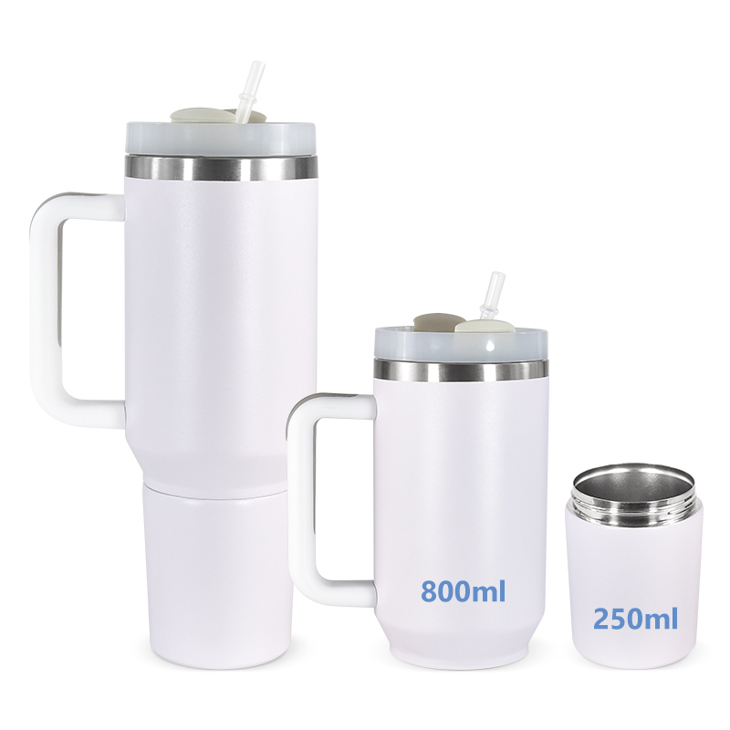 40oz H2.0 Custom Logo Stainless Steel Insulate Cup Tumbler with Snack Ice Storage Compartment Mugs with Handle Water Bottle