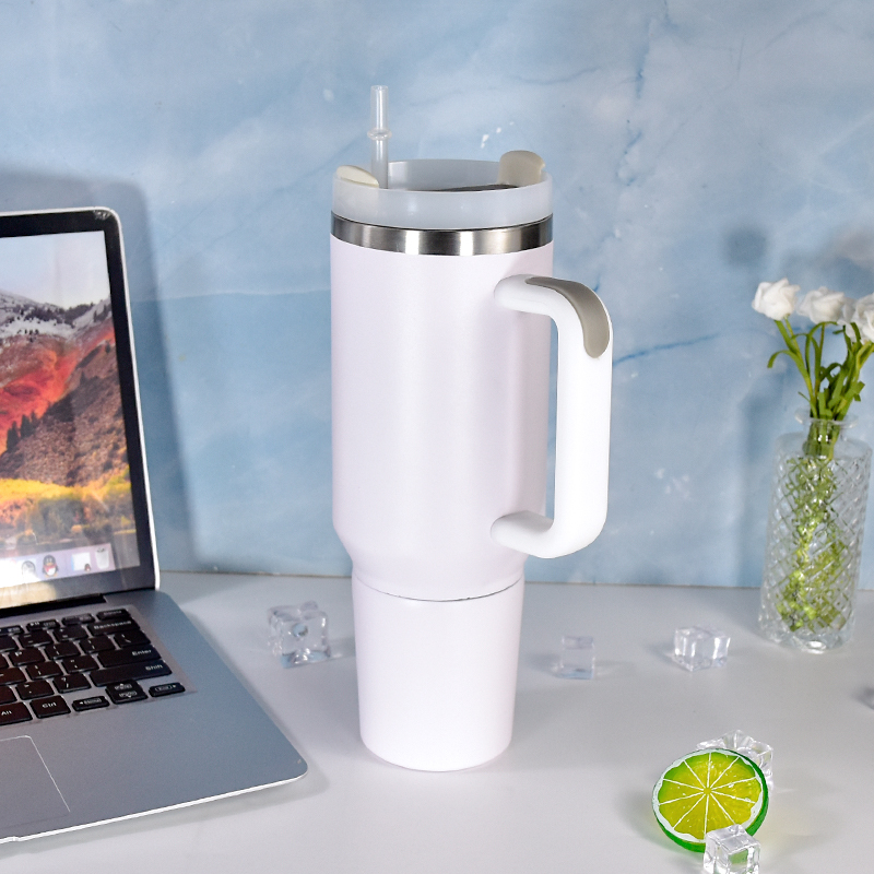40oz H2.0 Custom Logo Stainless Steel Insulate Cup Tumbler with Snack Ice Storage Compartment Mugs with Handle Water Bottle