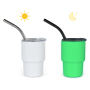 3oz Blanks Stainless Steel Insulated Mini Tumbler Shot Glass with Straw and Lid Sublimation Glow in the Dark(White to Green)