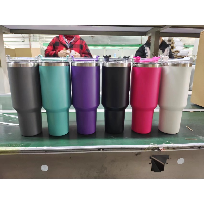 US Warehouse RTS H1.0 40oz Powder Coated Tumbler Stainless Steel Travel Handle Mix Colors Tumbler for Laser Engraved 12pcs/ctn