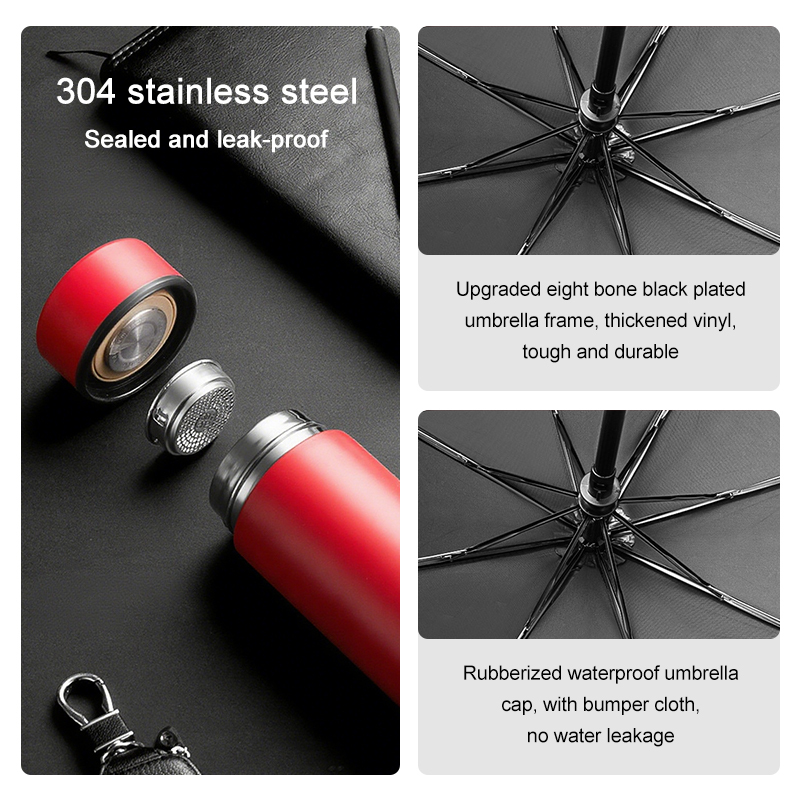Custom LOGO Business Gift Set Vacuum Cup Umbrella Uv Protection Business Promotional Gift Set With Box Corporate Gift