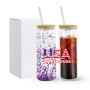 US RTS 25oz New Sublimation Glass Tumbler Curve Double Wall Clear Glass Can Mug with Pre-Drilled Hole Plug Bamboo Lids 25pcs/ctn