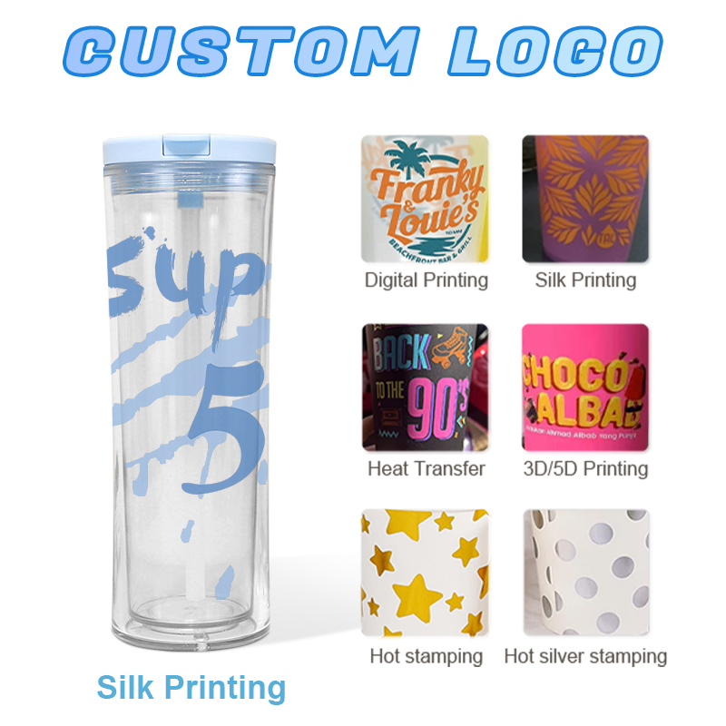 Glow in Dark Tumbler with Pre Drilled Hole 20oz Acrylic Snow Globe Tumbler Cup Double Wall Clear Plastic Cups with Lid and Straw