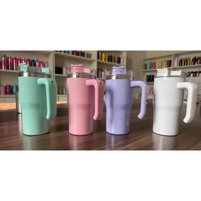 20oz Sublimation Blank Stainless Steel Travel Mug Children Kids Students Coffee Dupe Tumbler Water Bottle with Colored Handle