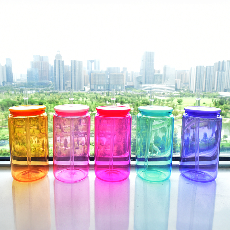 RTS Stocked 25PCS/CTN Sublimation Glass Cans 16oz Colored Borosilicate Coffee Cup Mug Water Tumbler Dinking Glasses