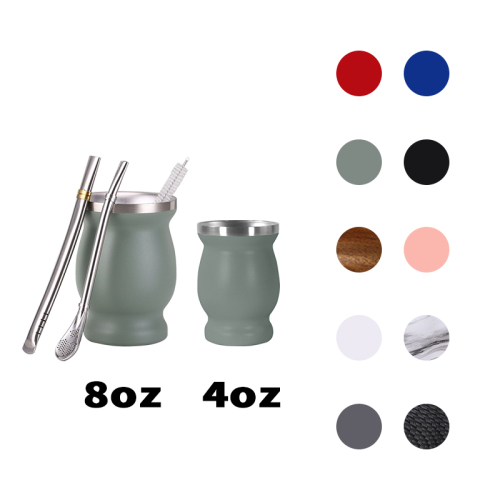 Yerba Mate Gourd Cup Double Wall Stainless Steel Vacuum Insulated 8oz 4oz Yerba Tea Cup With Spoon