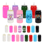 RTS  25pcs/ctn 8 Colors Mixed 16oz Solid Color Sublimation Glass Can Tumbler with PP Lid and Plastic Straw