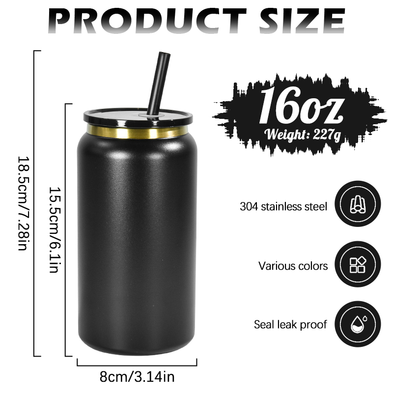 Custom 16oz Can Double Wall Stainless Steel Mason Can Mug Gold Plated Leak Proof Tumbler with Lid