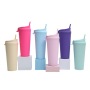 Custom 24oz 710ml Double-layer Plastic Straw Cup Portable Flip Cover Large Capacity Outdoor Frosted Casual Cup with Lid Straw