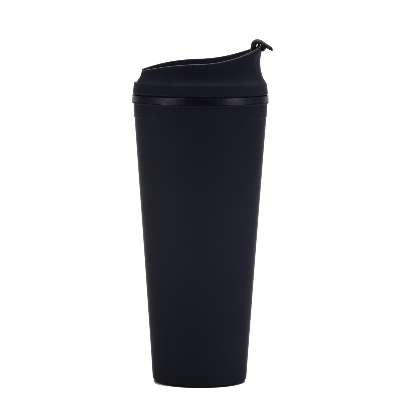 Custom 24oz 710ml Double-layer Plastic Straw Cup Portable Flip Cover Large Capacity Outdoor Frosted Casual Cup with Lid Straw