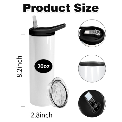 USA Warehouse Stocked 20oz Sublimation White Tumbler with Black Handle Two Screw Lids and pp Plastic Straw Free Fast Shipping
