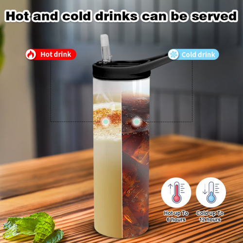 USA Warehouse Stocked 20oz Sublimation White Tumbler with Black Handle Two Screw Lids and pp Plastic Straw Free Fast Shipping
