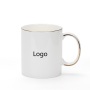 Customized Logo 11oz Ceramic Mug Sublimation Blanks Thin Smooth White Coffee Bone China Cup with Gold Edge Handle for Wholesale