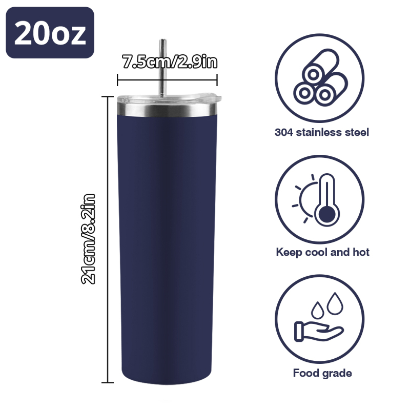 Colors Mixed 20oz Stainless Steel Tumbler Powder Coated Insulated Cup with Metal Plastic Straw Brush
