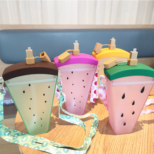 Wholesale Gift Portable Creative Plastic Watermelon Shape Water Bottle Kids Girl Cute Ice Cream Plastic Bottle