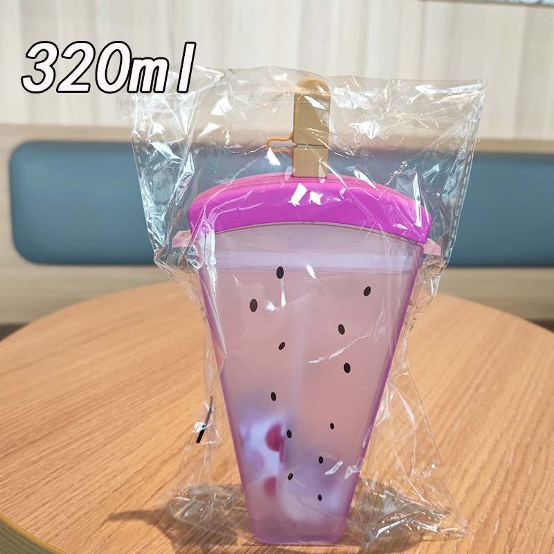 Wholesale Gift Portable Creative Plastic Watermelon Shape Water Bottle Kids Girl Cute Ice Cream Plastic Bottle
