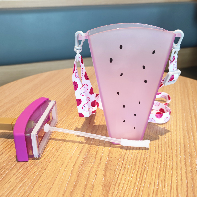 Wholesale Gift Portable Creative Plastic Watermelon Shape Water Bottle Kids Girl Cute Ice Cream Plastic Bottle