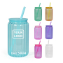 RTS 25pcs/ctn Sublimation Vertical Stripes Glass Cans 16oz Jelly Ombre Glass Mug Jars with PP Lid and Color Straw