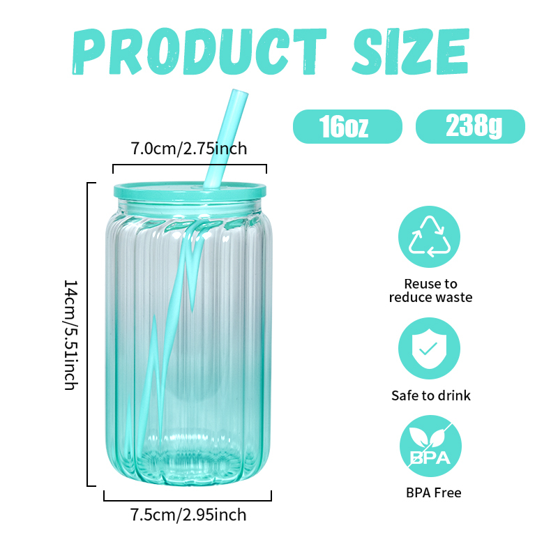 RTS 25pcs/ctn Sublimation Vertical Stripes Glass Cans 16oz Jelly Ombre Glass Mug Jars with PP Lid and Color Straw